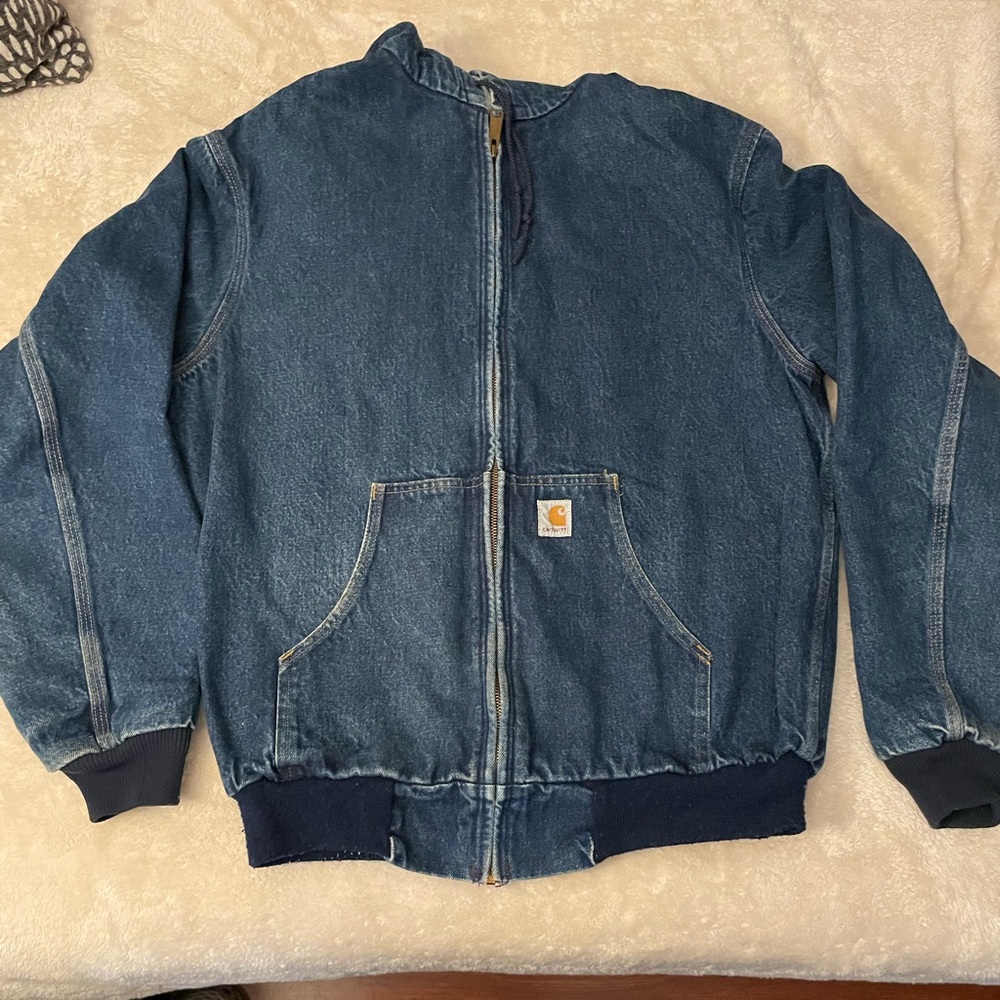 Carhartt Denim Flannel Hooded Work Jacket Size M